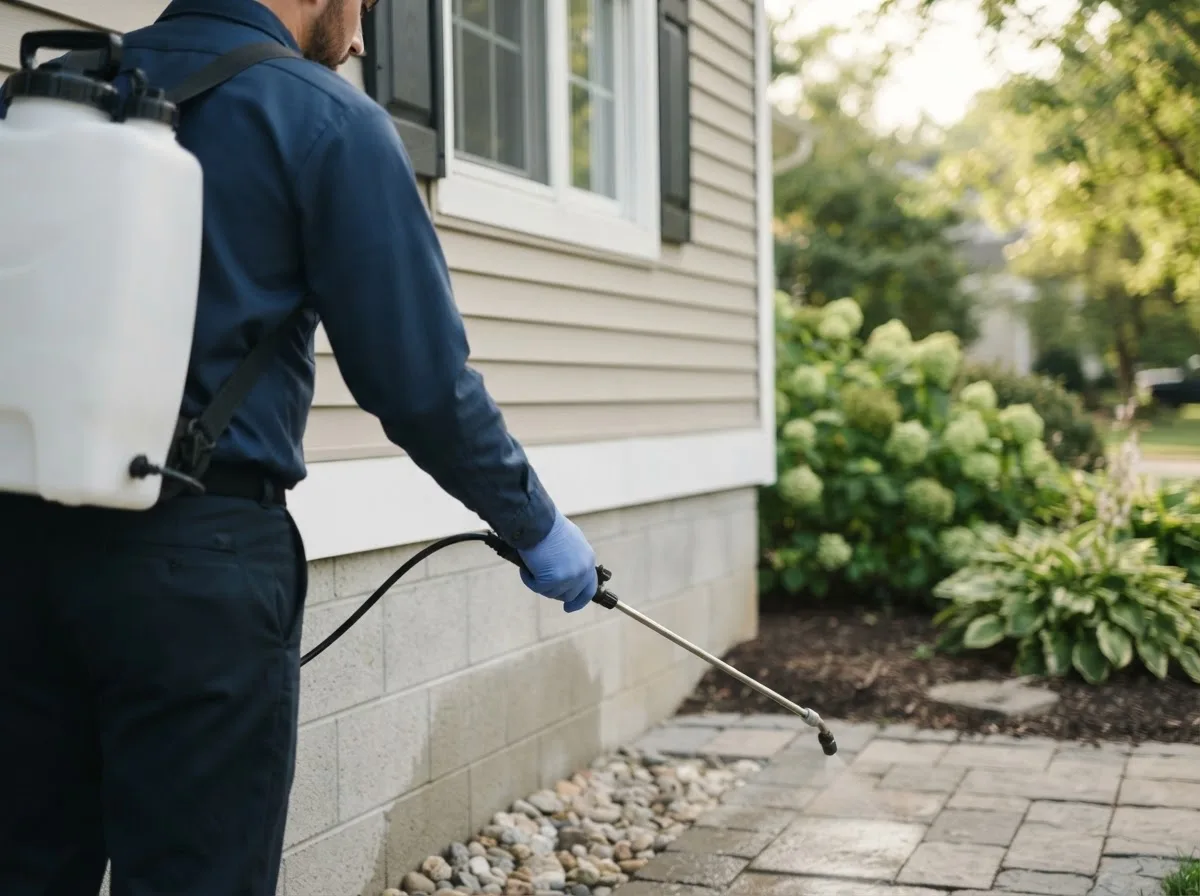 Pest control technician inspecting a home in Webster, NY